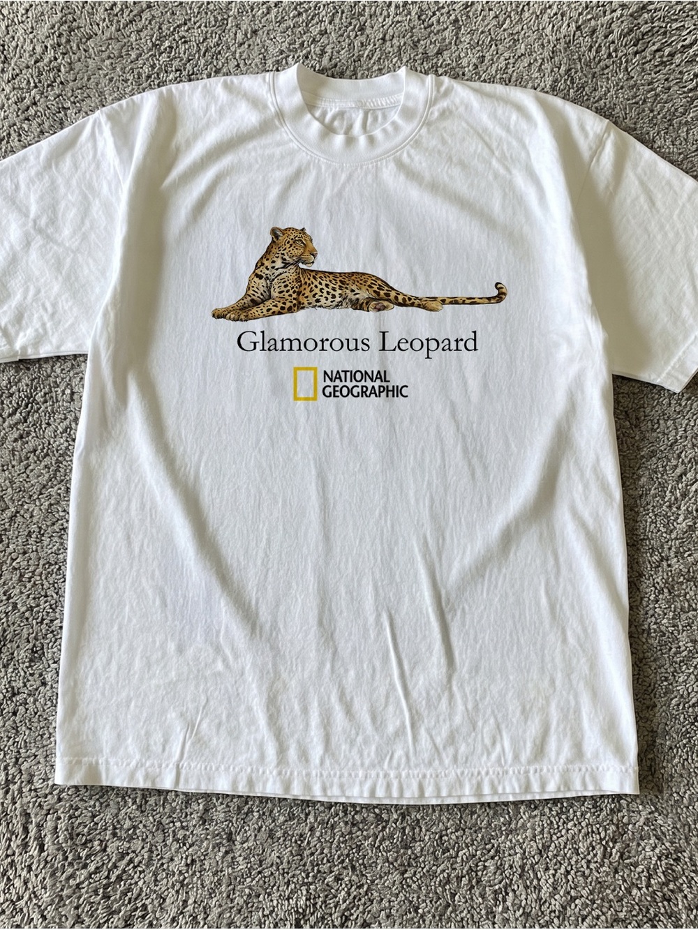 Gildan White Short Sleeve Tee with Leopard & National Geographic Logo